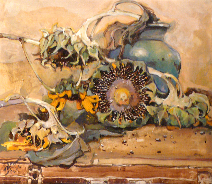 Sunflowers and Blue Vase